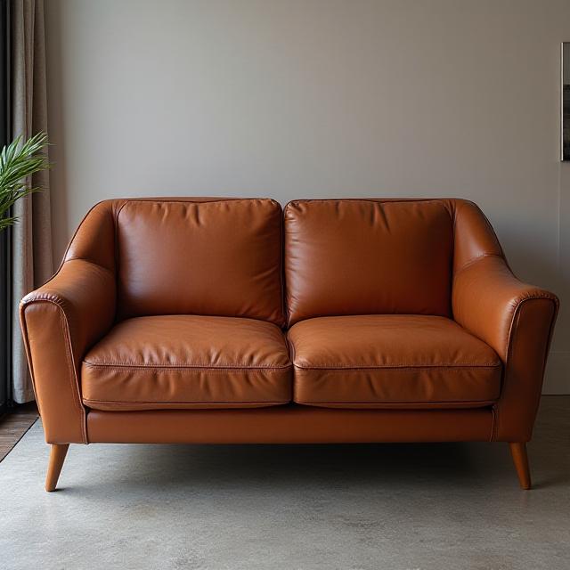 Divano in pelle completamente rigenerato, con colore uniforme e texture morbida.